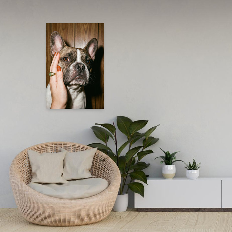 Art rétro, caresser un bouledogue français rétro, H 24 po x l 16 po, Beige/brun