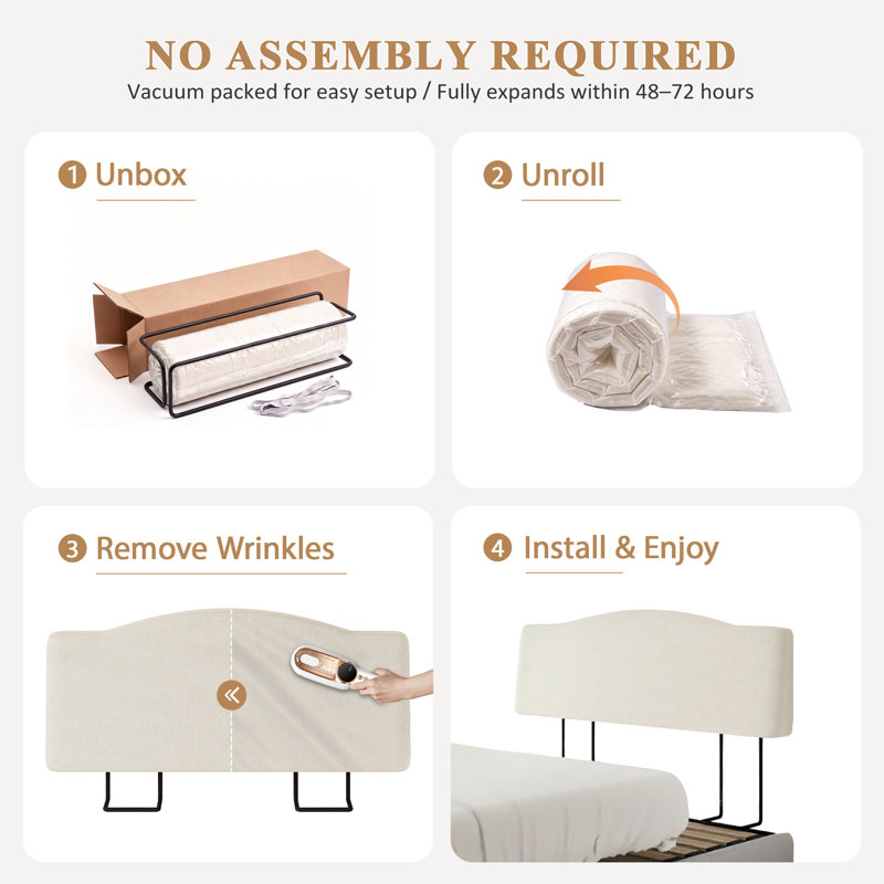 Upholstered Linen Headboard with Adjustable Height, Beige, Full