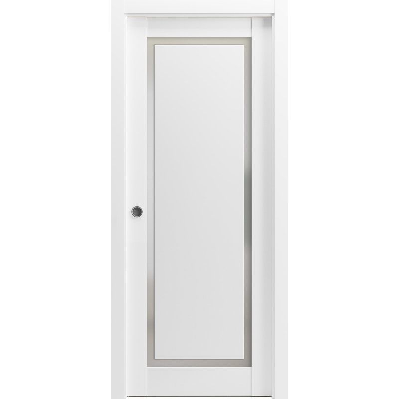Porte blanche à panneau en verre givré Planum, 18 po x 80 po