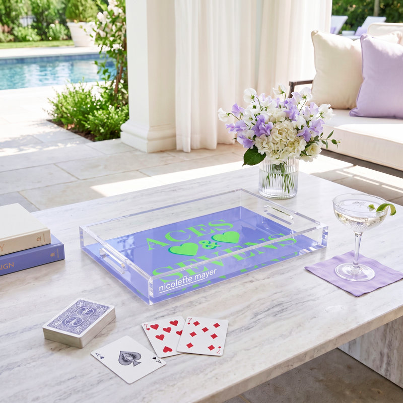 Plateau décoratif rectangulaire en acrylique Aces And Sevens, 2" H x 22.5" W x 14.5" D, Lime Hydrangea