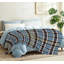 Jeté en molleton beige flanelle ultra doux, imprimé tartan sur fond uni-131502394