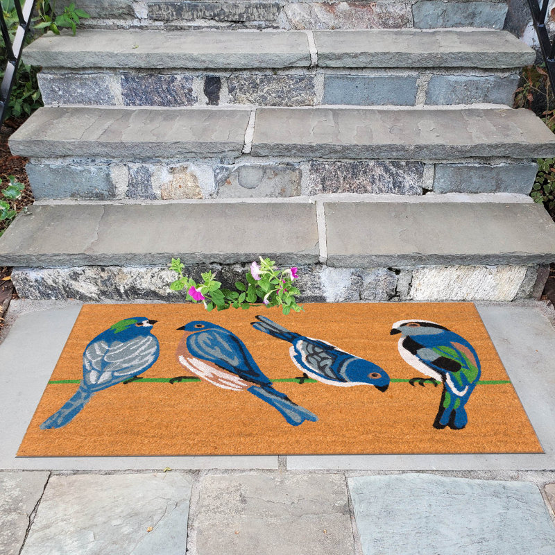Tapis d'extérieur antidérapant Abagail Blue Birds, Bleu/brun, Rectangle 1 pi 6 po x 2 pi 6 po