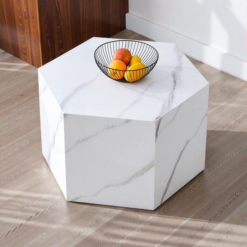 Table basse moderne texturée - Blanc avec motif géométrique
