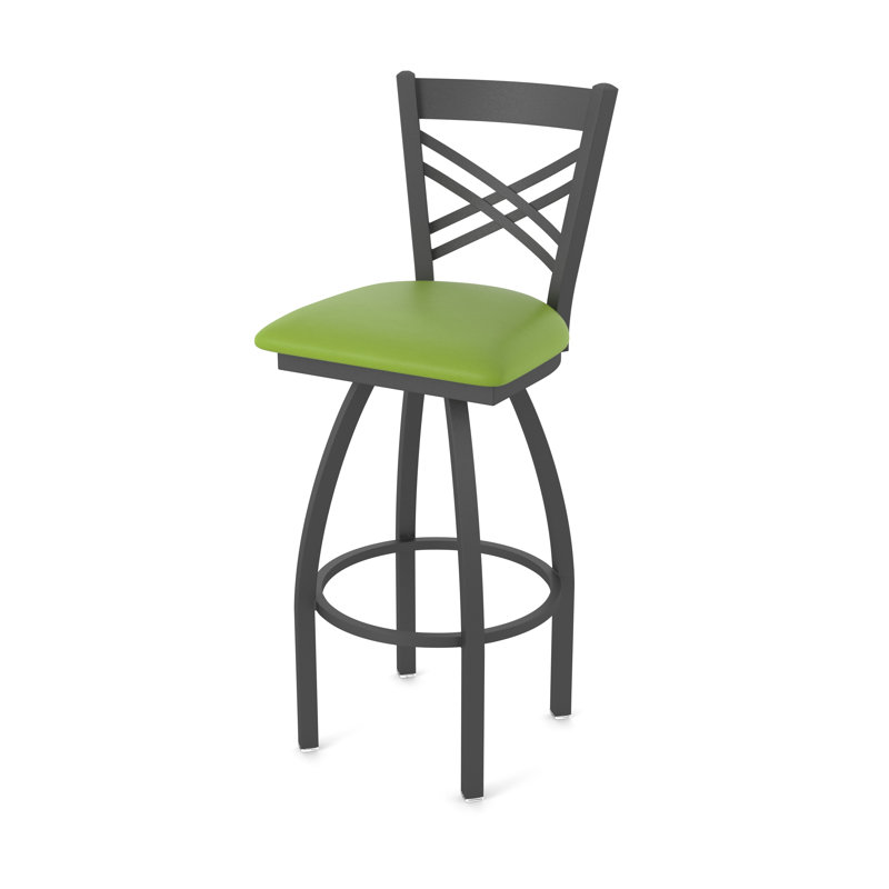 820 Catalina Swivel Stool, Pewter, Vinyl-Canter Kiwi Green, Counter Stool (25" Seat Height)