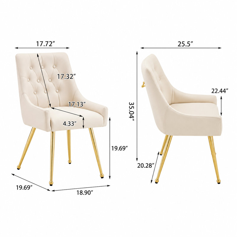 Chaise de salle à manger rembourrée moderne avec dossier capitonné à motif de losanges, siège à coussin à ressorts confortable, convient à la salle à manger, à la salle de conversation, au café, au bureau, ensemble de 2 sièges d'appoint, revêtement imperméable résistant aux taches