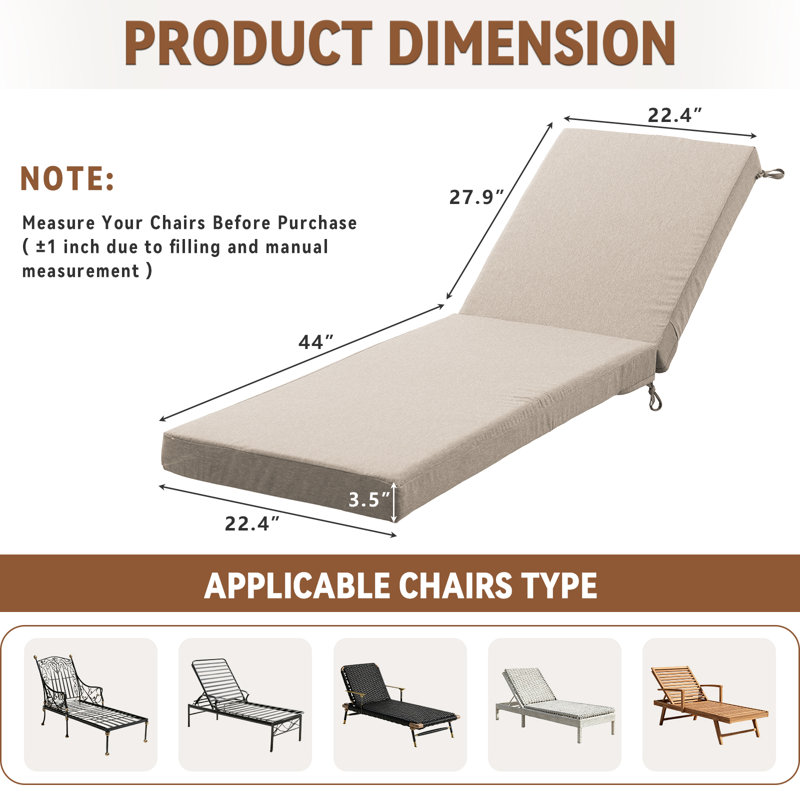 Forbell Outdoor Weather-Resistant 3.5" Chaise Lounge Seat Cushion - Back Cushions And Seat Cushions, Beige, 1