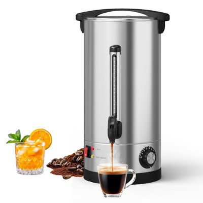 High Capacity Commercial Coffee Urn – Double Wall Stainless Steel Beverage Heater – Includes Filter Basket – Ideal for Catering, Buffet, Party, Wedding, Business Events – 110 Cup, 16L