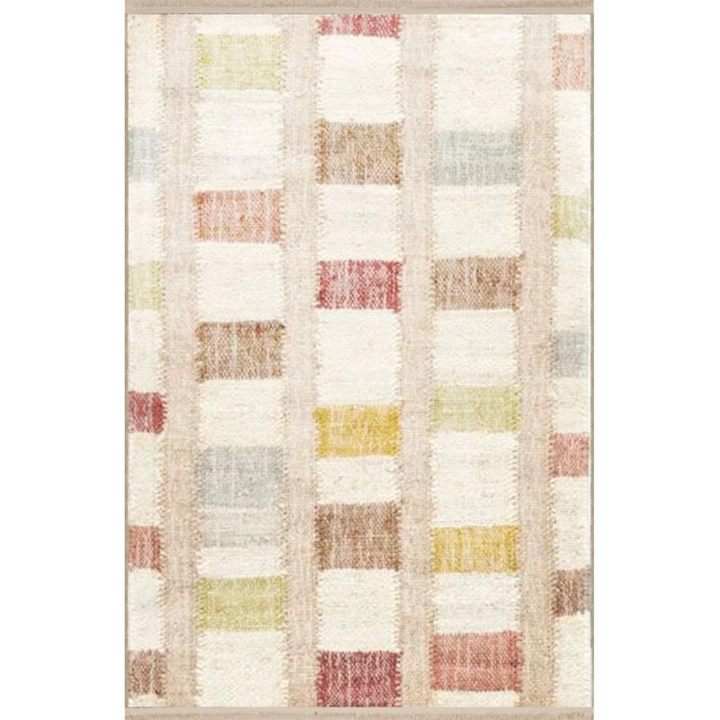 Light Tone Multicolored Geometric Patterned Fringed Vintage Decorative Carpet  Geometric Patterned Creative Modern Decorative Carpet