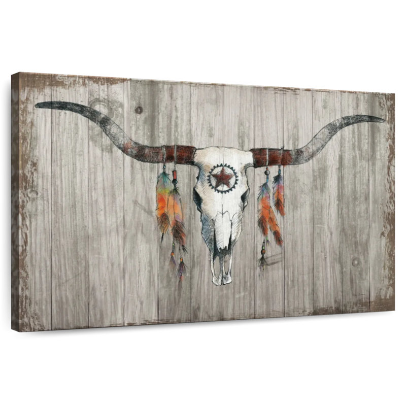 Khorn Longhorn sur bois gris foncé, H 34 po x l 51 po