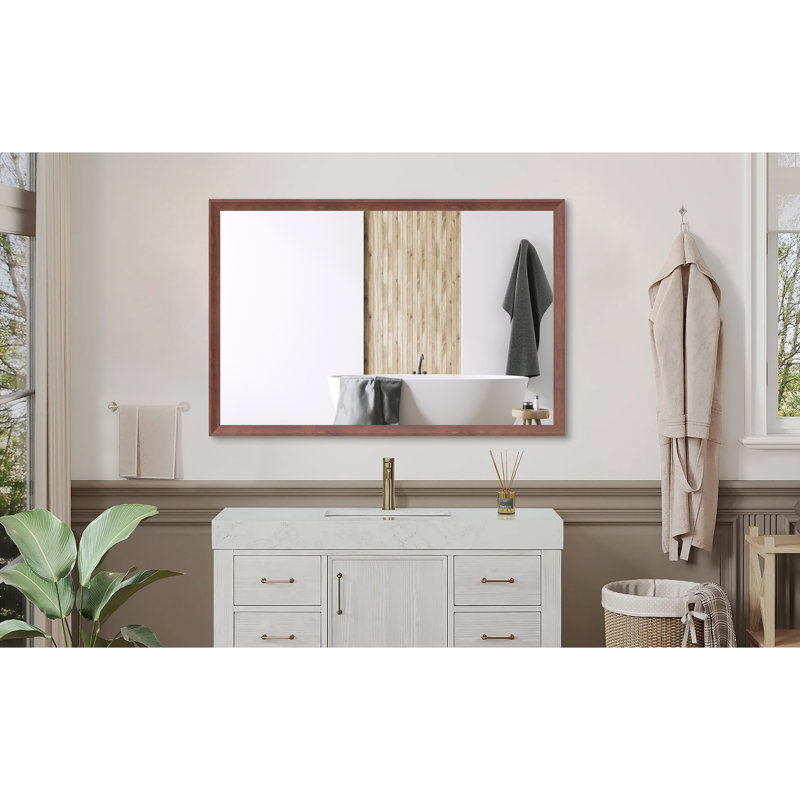 Miroir de salle de bain 48 po x 32 po rectangulaire moderne surdimensionné avec cadre en noyer, 48,02 po x 32,02 po, Noyer