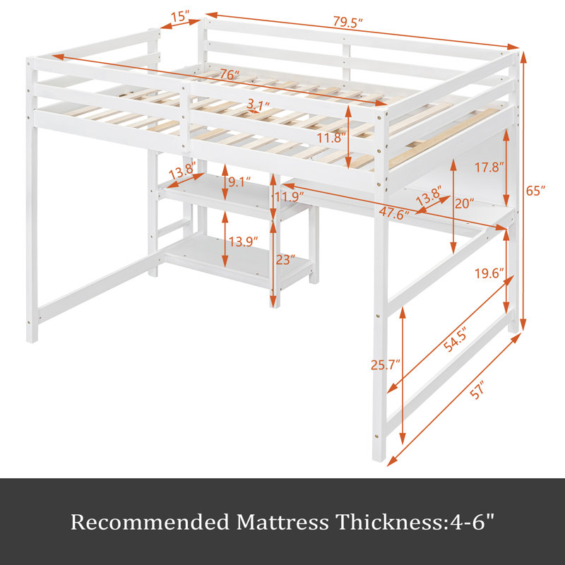 Jozey Kids Loft Bed, Full, White