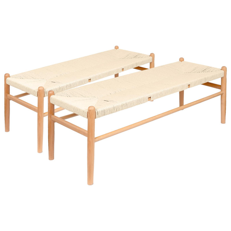 Wooden Scandi Danish Style Dining Benches - Natural - Pack of 2, Beige