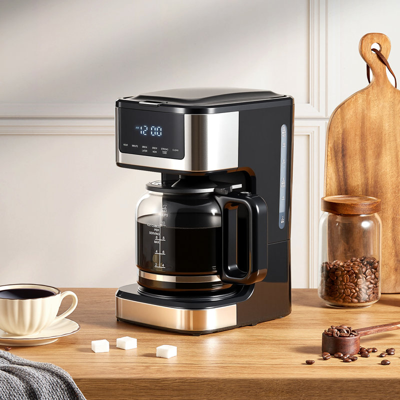 Programmable Coffee Maker 12 Cup | Strong & Iced Brew Drip Coffee Machine | Black Stainless Steel for Home Office