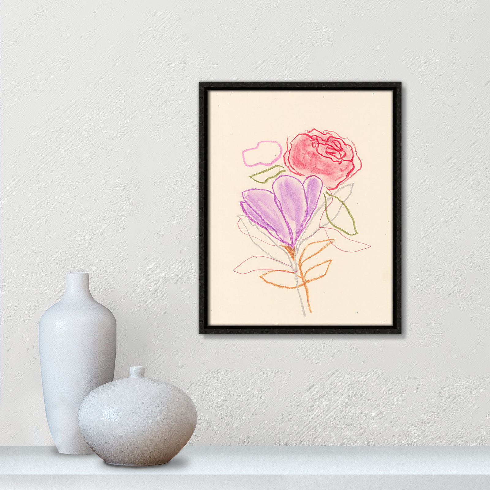 Simple Floral "Simple Floral III" Print, Espresso Floater Framed Canvas, No Mat, 15.5" H x 12.5" W x 2" D