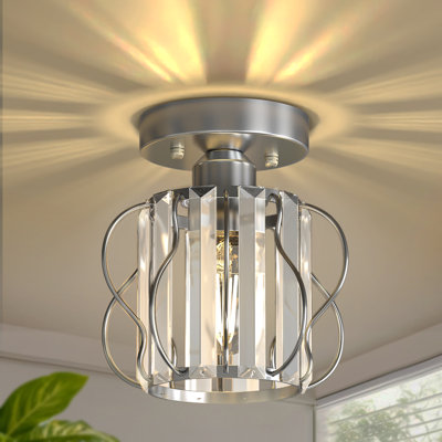 7-Inch Crystal Semi-Flush Mount Ceiling Light For Bedroom Hallway Entryway
