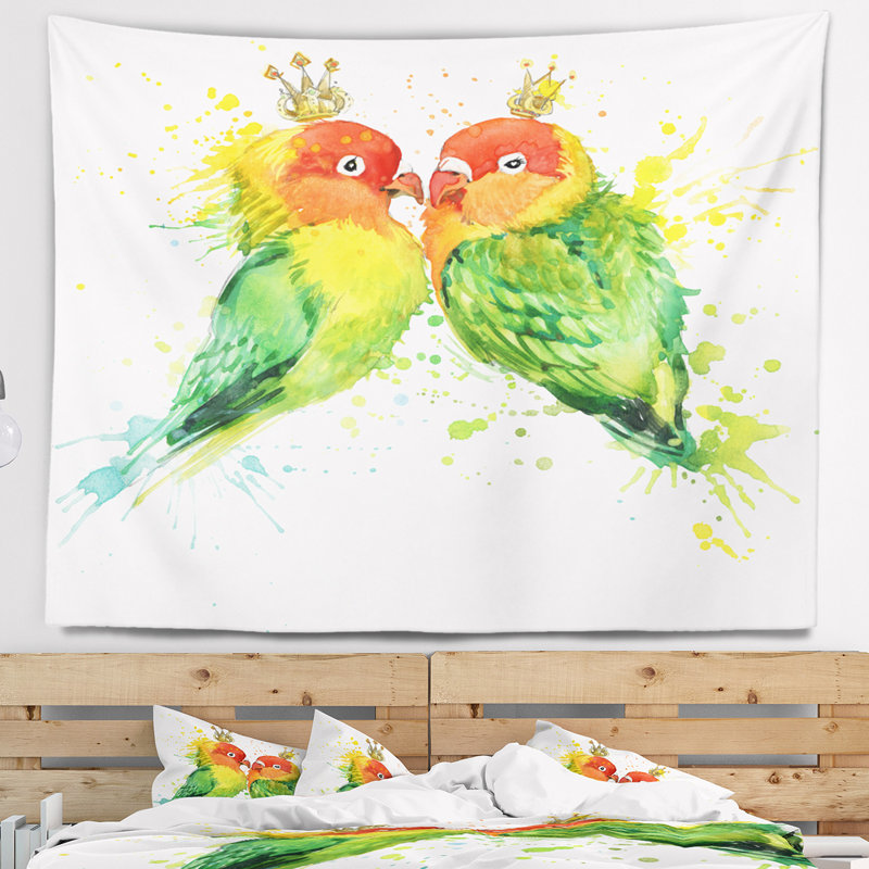 Tapisserie perroquets animaux famille aquarelle, H 50 po x l 60 po