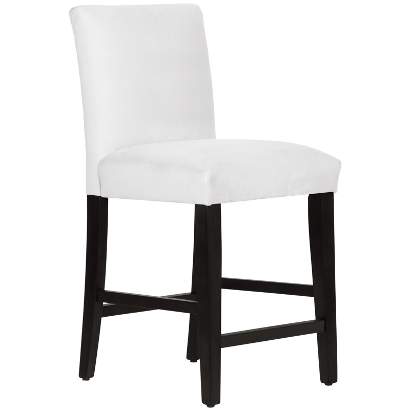 Tabouret de bar et de comptoir Hadrien, Tabouret de comptoir (siège d'une hauteur de 26 p, Velours blanc classique, Bois noir