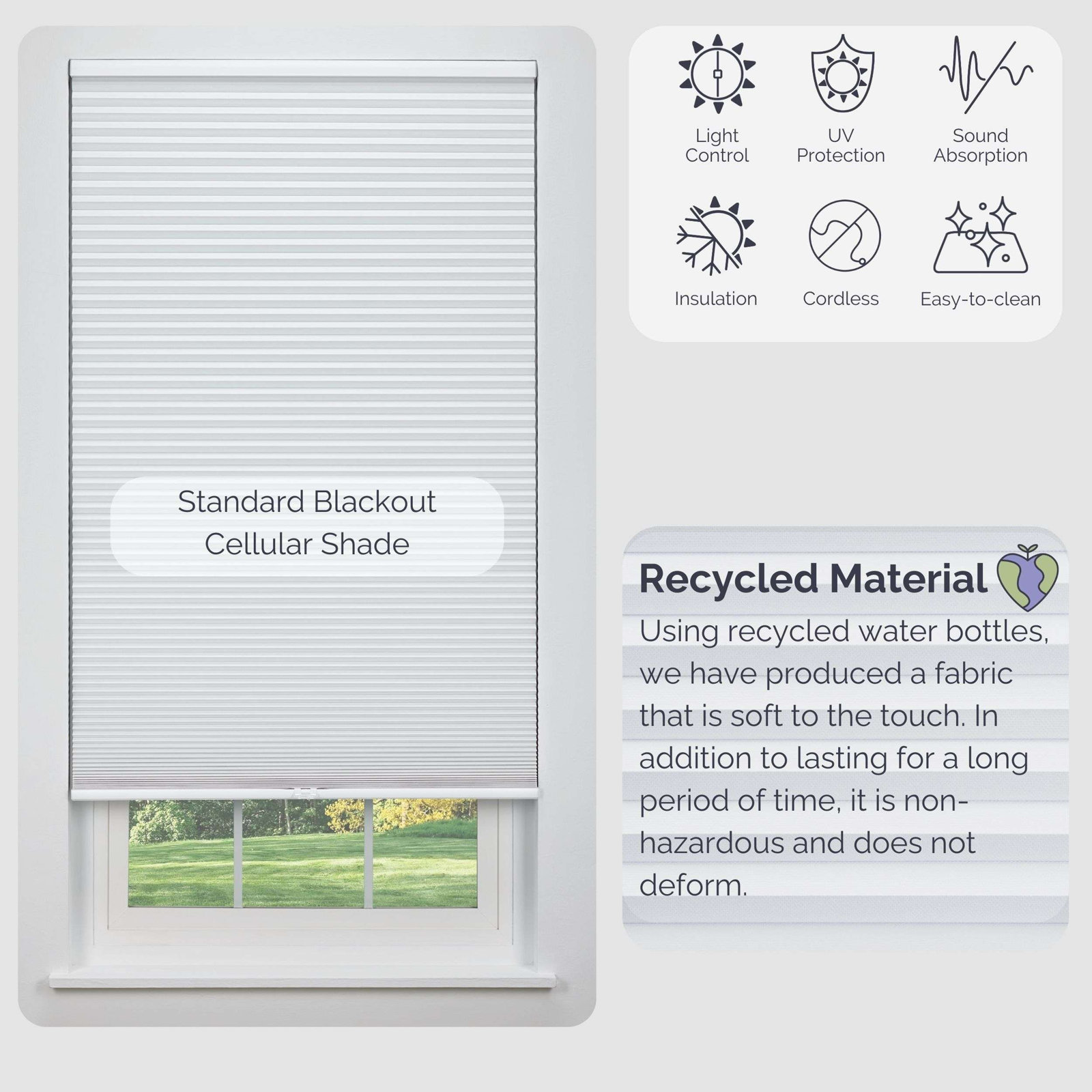 Cordless Blackout Cellular Shade, 42"L, 63.75"W, Seashell
