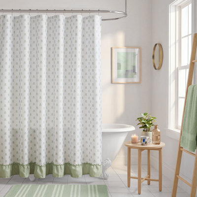 Savanna Green Floral Ruffle 13-Piece 72x72'' Shower Curtain Set