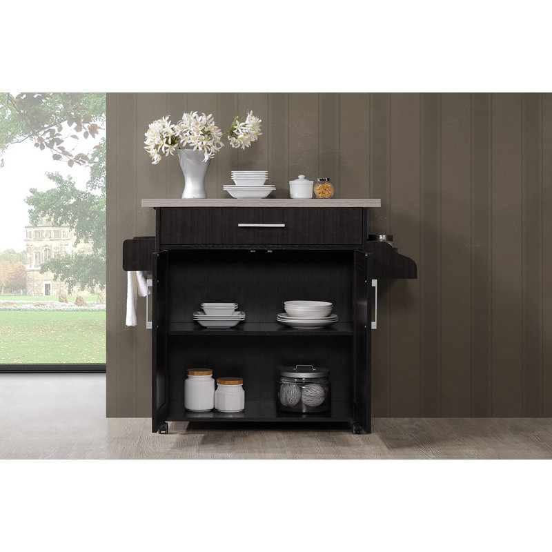 Poneto Wood Kitchen Cart, Chocolate-Gray, Grey