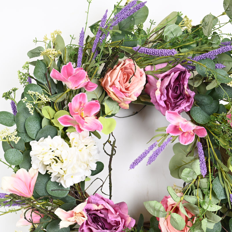 Couronne florale de printemps 26 po pour porte d'entrée