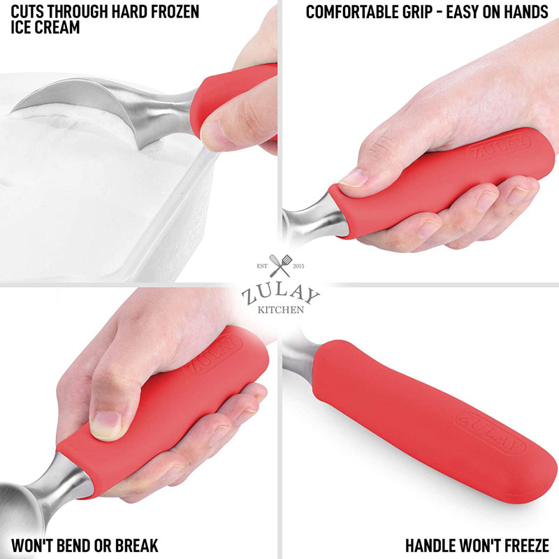 Zulay Kitchen Stainless Steel Ice Cream Scoop with Rubber Grip, Red