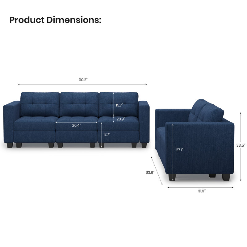 Ensemble de canapés modulaires 2 pièces Ayden Hunsicker, Bleu