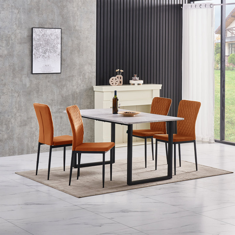 Leilauni Tufted Upholstered Velvet Armless Dining Chair, Orange