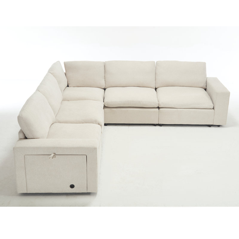 Brinsley 141.5" Linen Modular Sectional Sofa, Beige Linen