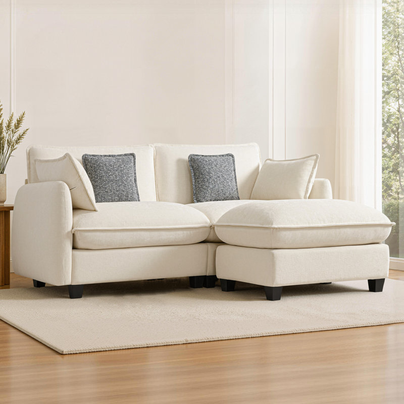 Canapé modulaire surdimensionné surdimensionné, canapé modulaire en L à 2 places avec repose-pieds, Tissu beige