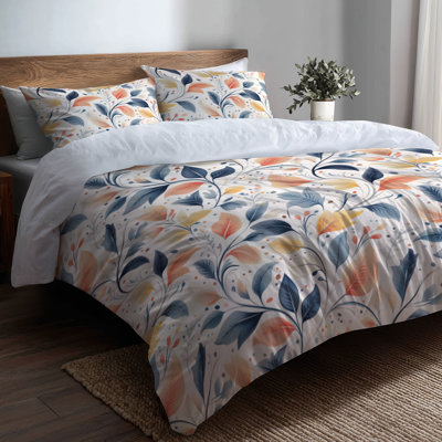 Ensemble de literie Boho 6 - Cachemire botanique orange avec taies décoratives et coussins décoratifs