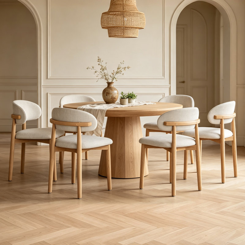 Ensemble de 2 chaises de salle à manger rembourrées en bois massif, Bois naturel