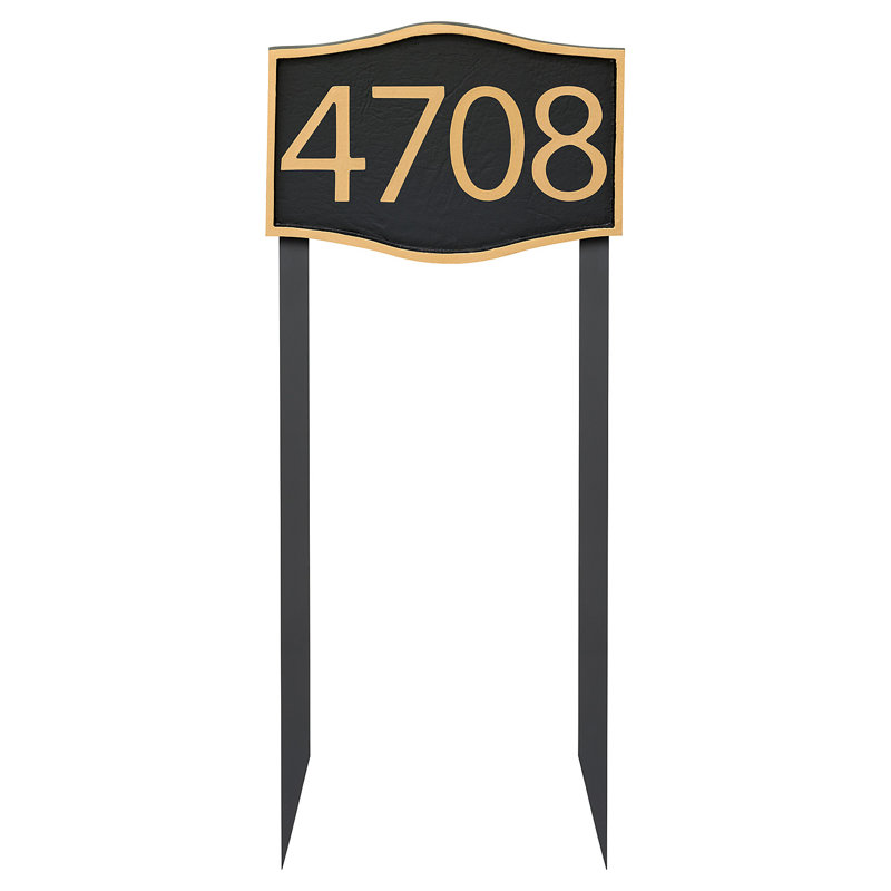 Enseigne d’adresse pour pelouse sur 1 ligne, Noir, Or