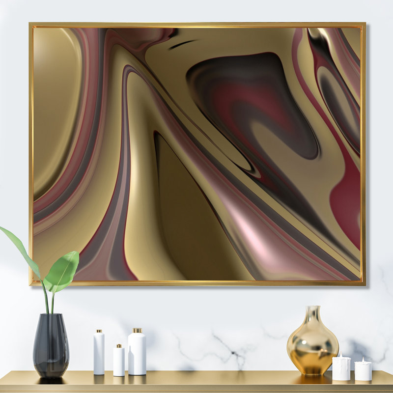 Fractal liquide Art Fusion - impressions abstraites d'art mural, H 16 po x l 32 po x P 1 po, Cadre flottant doré