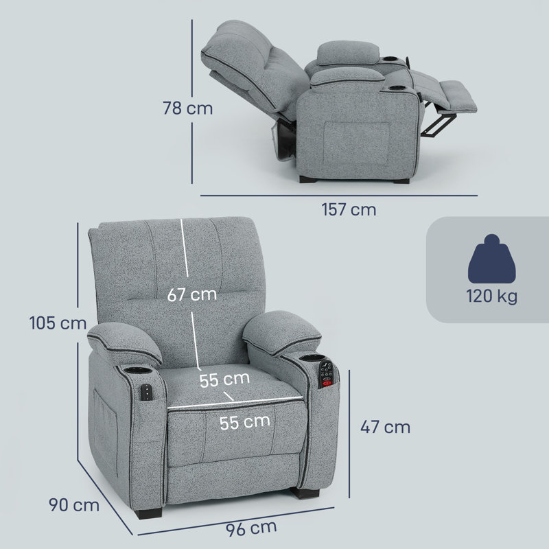 HOMCOM Electric Massage Recliner Armchair with Heat, Power Reclining Chair