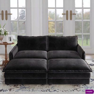 Odai 75"W Stylish Corduroy Comfortable Lounge Chair With Two Ottomans. by Latitude Run