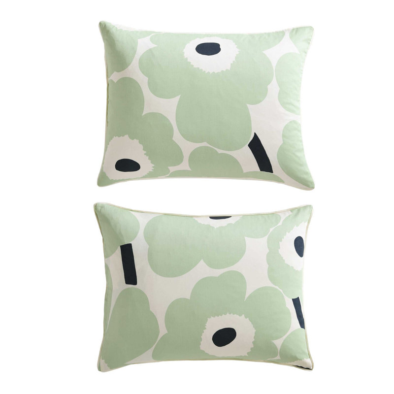 Unikko Orange/Green/White Organic Cotton Duvet Cover Set, King Duvet Cover + 2 Standard Shams, Green/Black/White