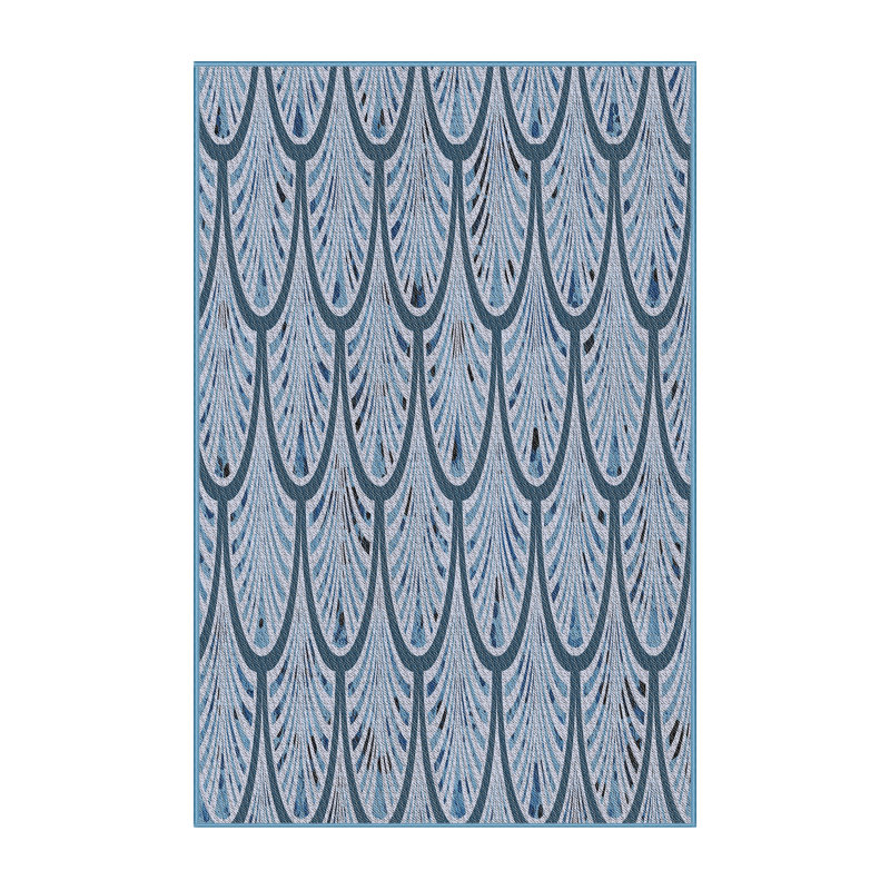 Tapis bleu à motif géométrique, Rectangle 6 pi x 9 pi