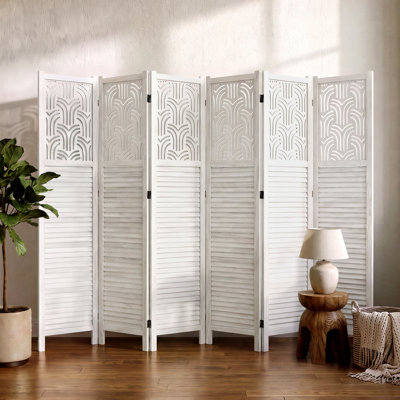 Keitez Solid Wood Hollow-Out Decorative Room Divider Folding Screen with Two-Way 360° Hinges and Non-Slip Pads