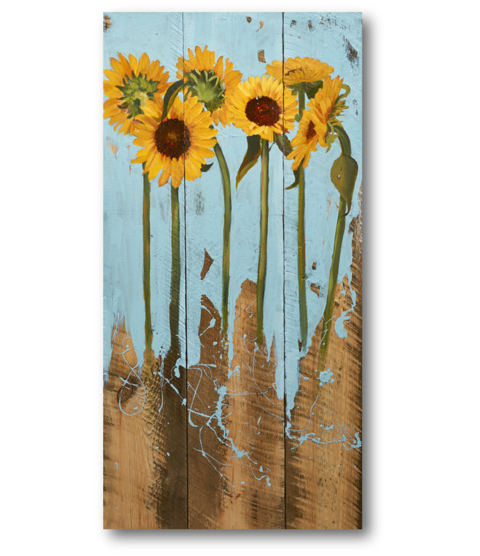 "Tournesols II", impression sur bois, H 24 po x l 12 po x P 1,5 po