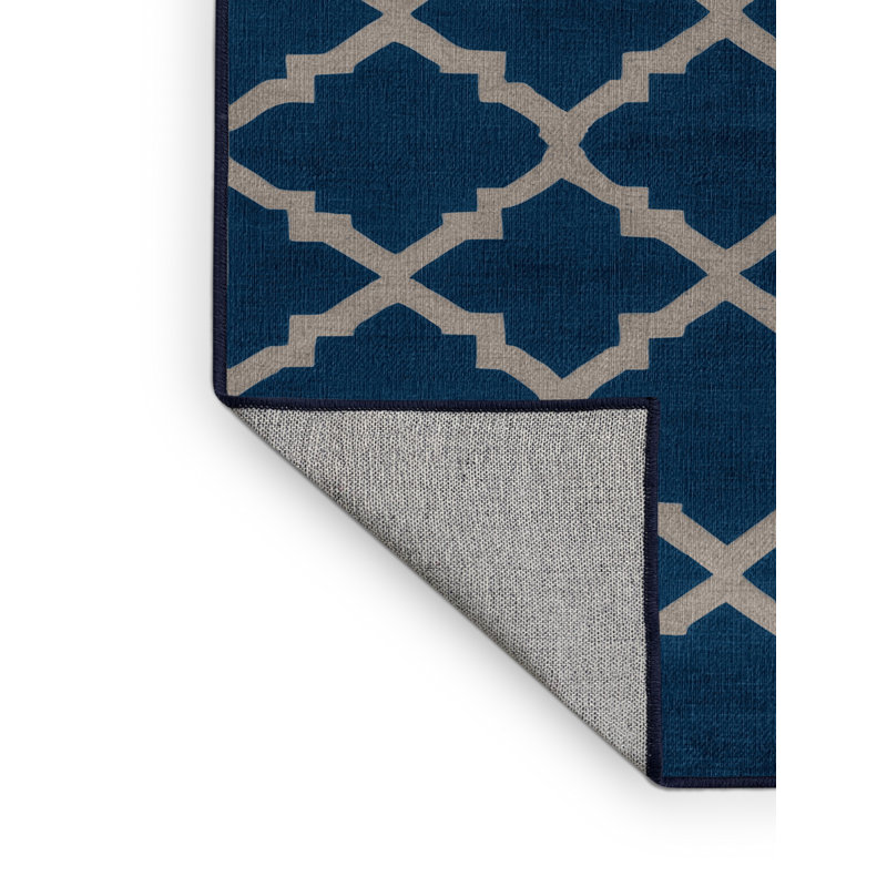 Machine Washable Trellis Blue Area Rug