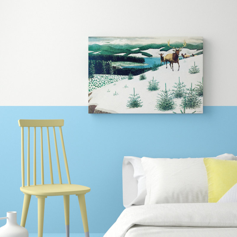 Elk In Snow - Wrapped Canvas Print, 61cm H x 91cm W x 3.81cm D