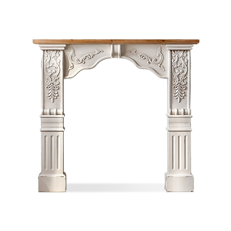 Beige + Walnut Solid Wood Freestanding Fireplace