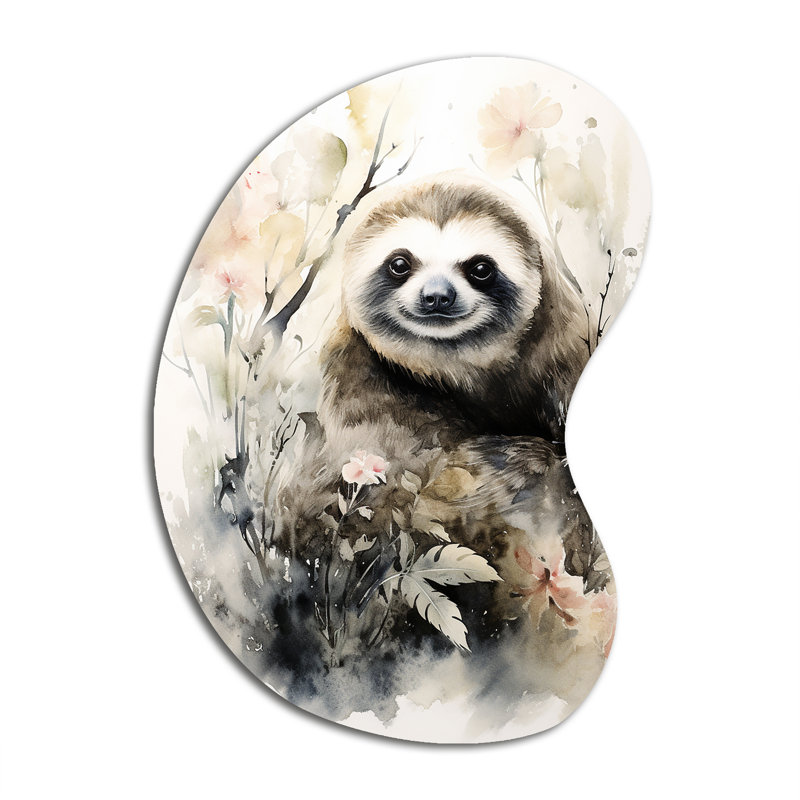 Asian Art Sloth Sumi - Art asiatique asymétrique, art mural en métal, sculpture murale en forme unique, H 31 po x l 22 po