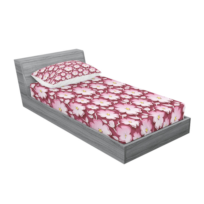 Microfiber Floral Sheet Set, Twin XL Sheet Set with Fitted Sheet