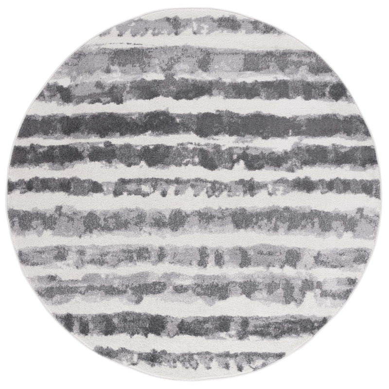 Tapis rayé ivoire / gris anthracite Bethlyn, Rond 8 pi