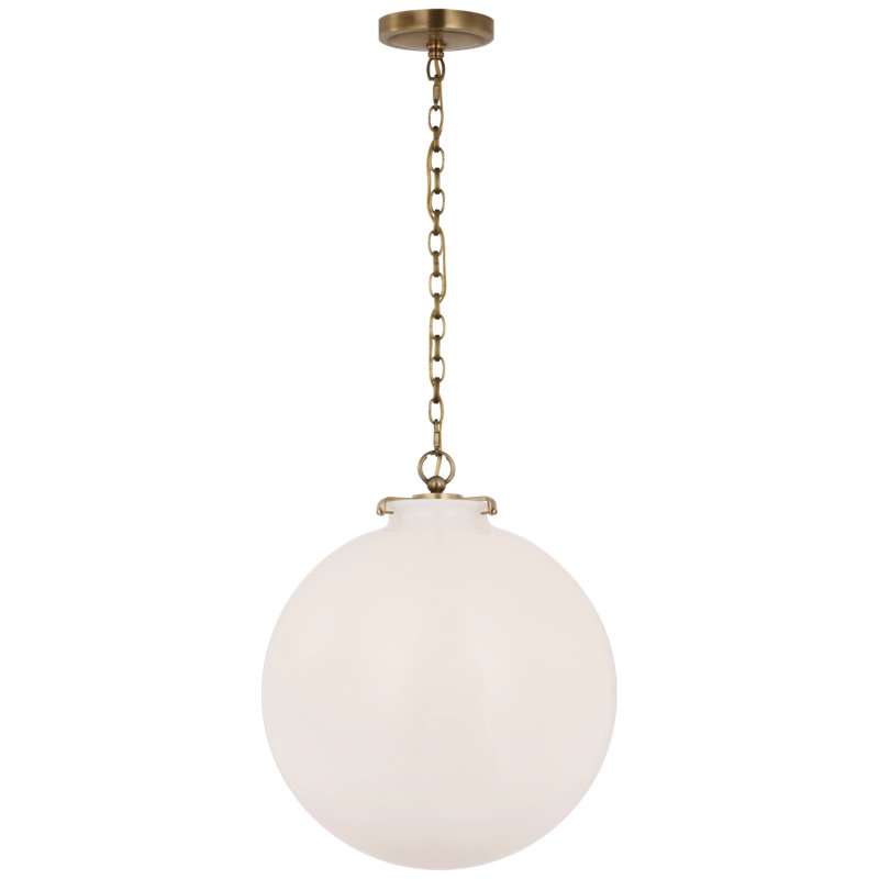 Katie 1 - Light Pendant, White, Hand-Rubbed Antique Brass