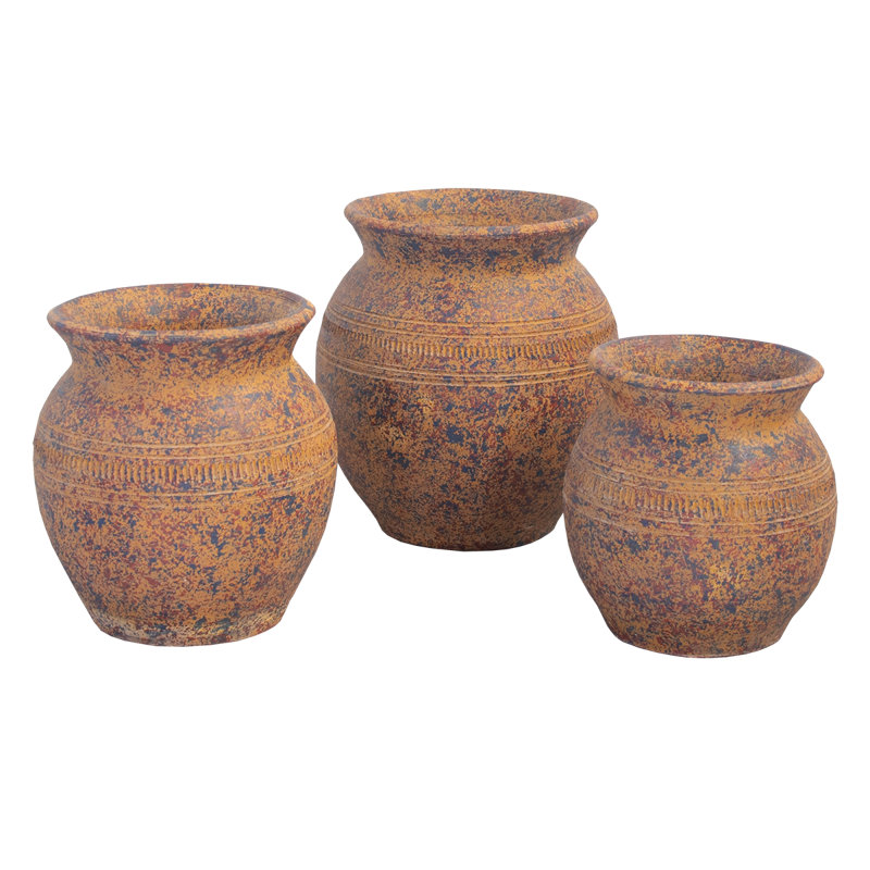 Set Of 3 Rustic Decorative Pots