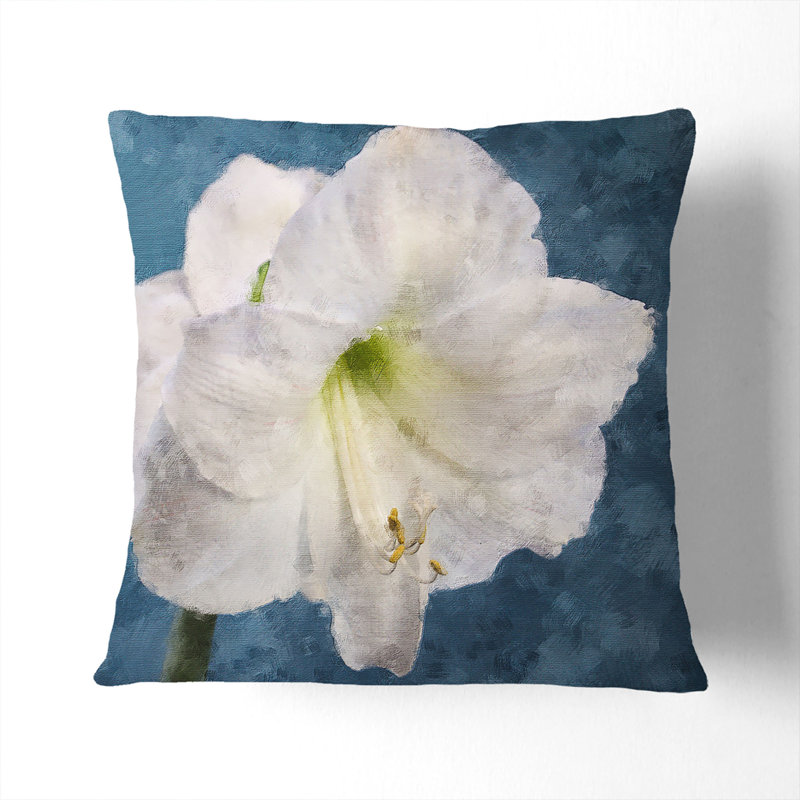 Amaryllis Flower Painting Cushion with Filling, Black, 55cm H x 55cm W x 20cm D