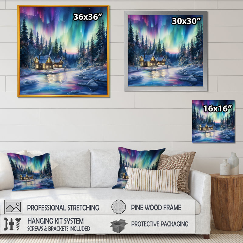Impression sur toile «Northern Lights Charm In Winter I», H 24 po x l 24 po x P 1 po, Cadre flottant noir